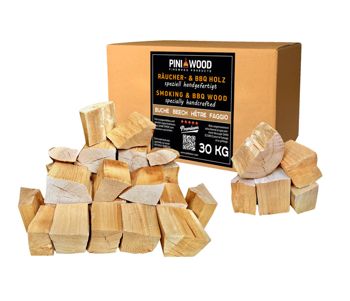 PINI Räucherholz Smokerholz Grillholz BBQ-Holz Wood Chunks Buchenholz OHNE RINDE 30 kg für Smoker Gr