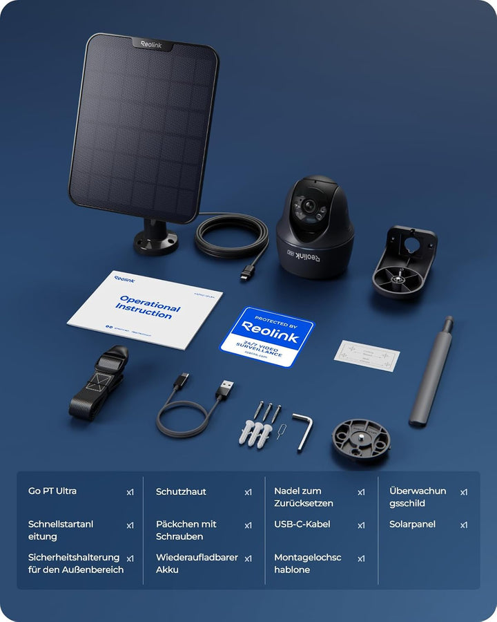 Reolink 4K 4G LTE Überwachungskamera Aussen mit SIM Karte Ohne WLAN, 355°&140° PTZ Solar Kamera Outd