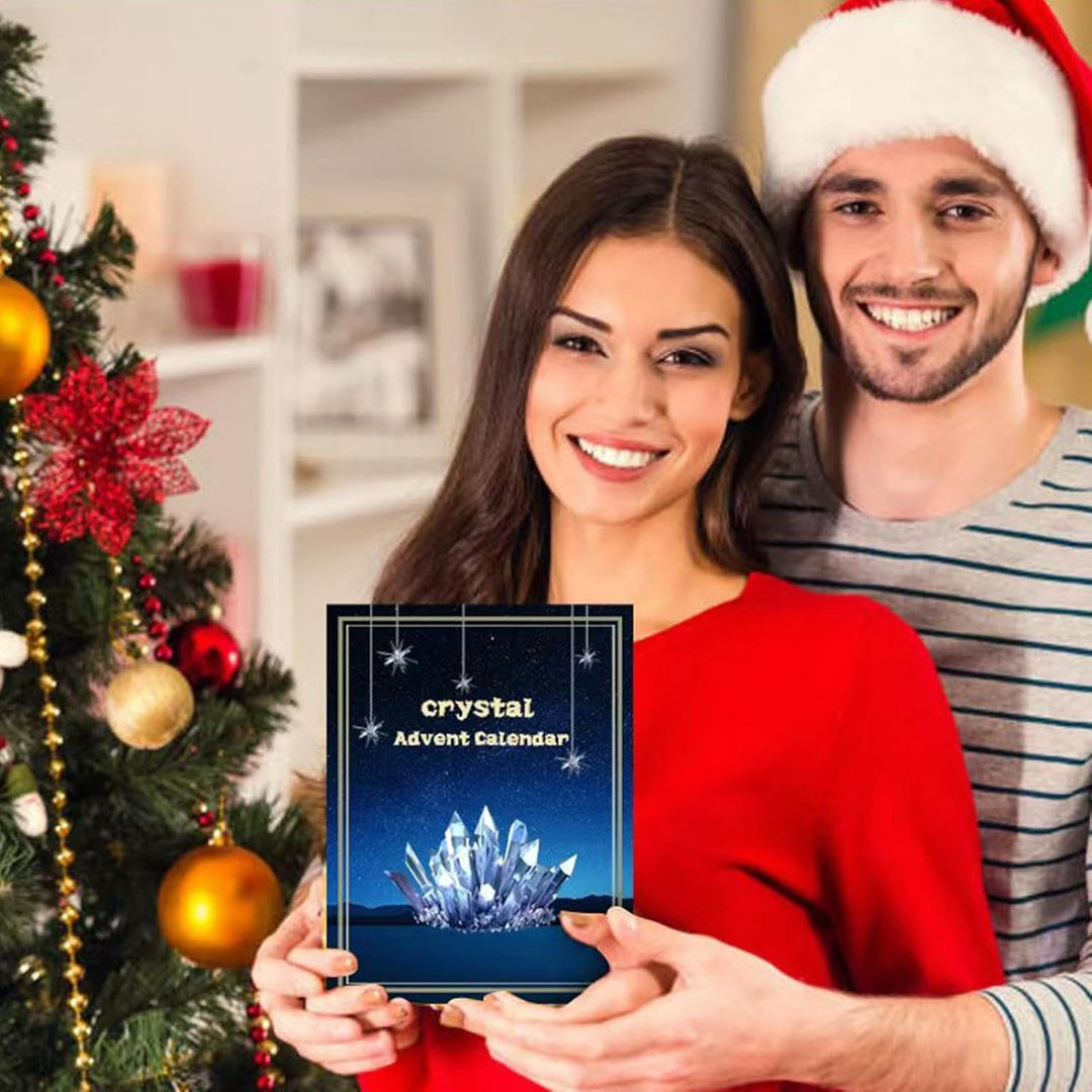 Kristall Adventskalender 2024, 2er-Pack Natürlichem Kristallschmuck Weihnachts Countdown Kalender, H