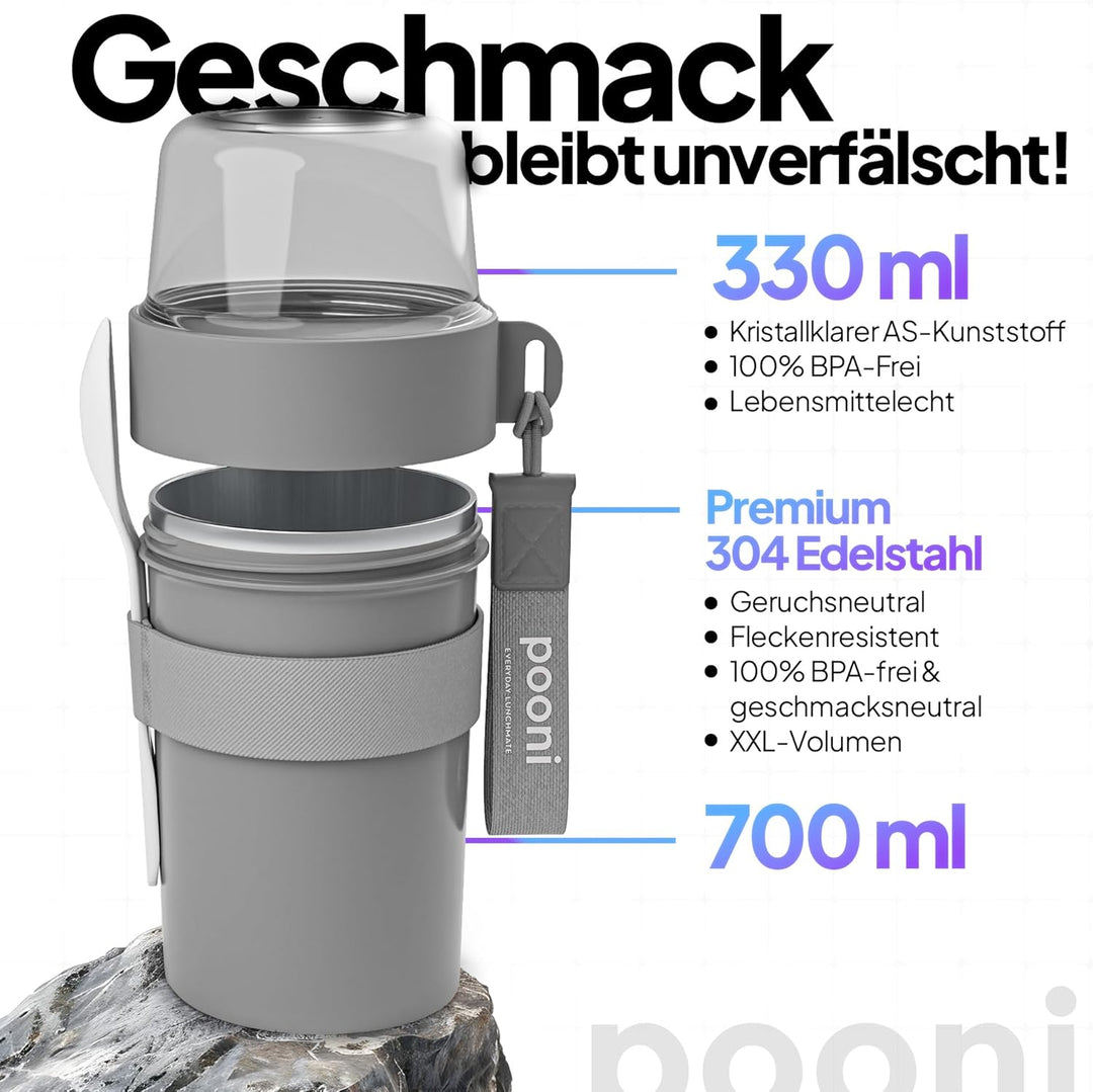 Müslibecher, auslaufsicherer Joghurtbecher to go mit Löffel, für Müsli, Joghurt, Frühstücksbecher au