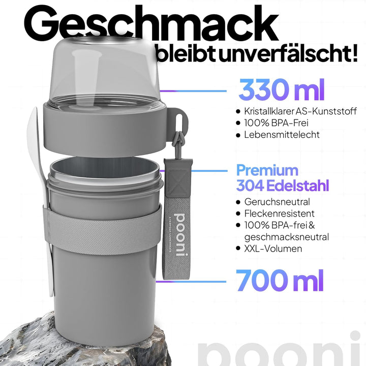 Müslibecher, auslaufsicherer Joghurtbecher to go mit Löffel, für Müsli, Joghurt, Frühstücksbecher au
