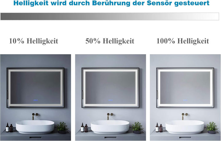AQUABATOS® 100x70 cm LED Badspiegel Badezimmerspiegel mit Beleuchtung Slimline Design Aluminiumrahme