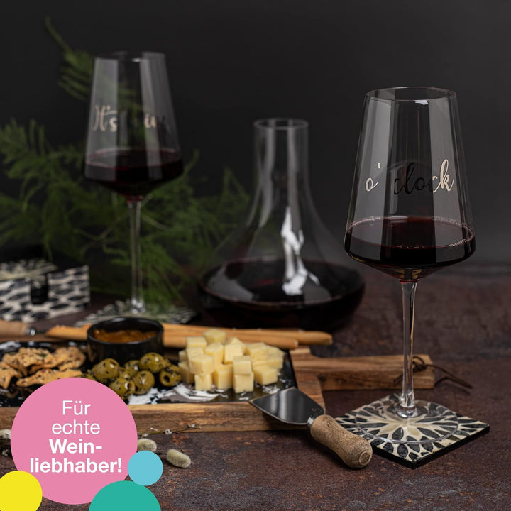 ILP 2er Set XXL Weinglas 750 ml - It's wine o'clock Geschenkset Wein Geschenk mit witzigem Weinglas