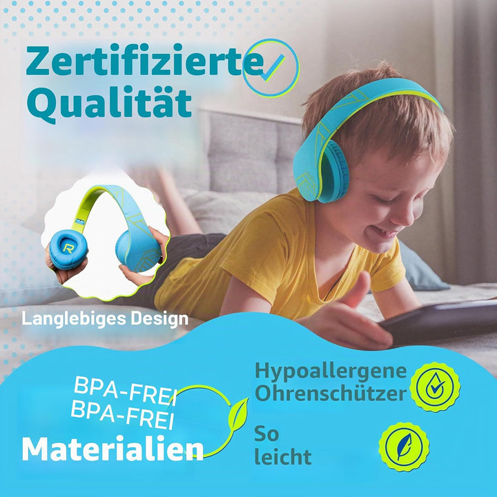 Kinder Kopfhörer, PowerLocus KinderKopfhörer Bluetooth mit 85dB Lautstärkebegrenzung, Faltbar mit Tr