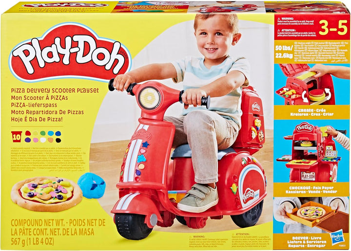 Play-Doh Pizza-Lieferspass, Scooter und Spielküche, 10 Dosen Knetmasse zum Pizza Backen, Bastel-Set