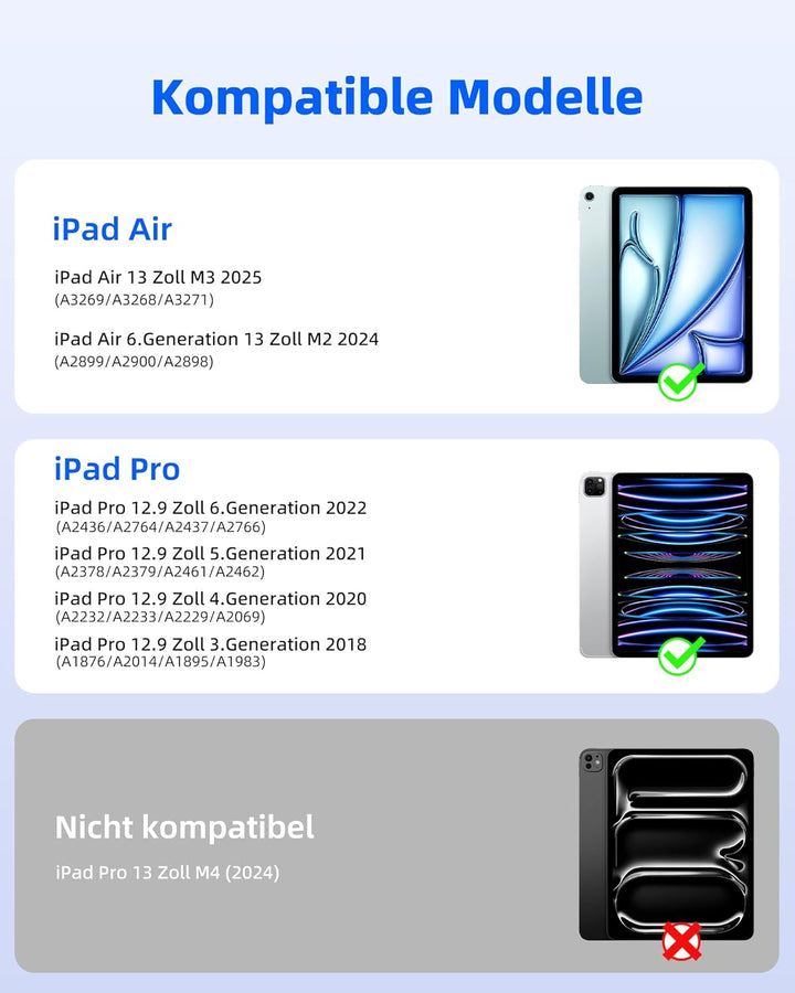 Bettdow für iPad Air 13 Zoll M3 2025/M2 2024/iPad Pro 12.9" 2018-2022 Tastatur Hülle, Leichte Alumin