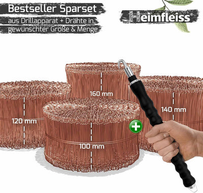 Heimfleiss® Drillapparat Driller + verkupfertem Rödeldraht 1,0 x 100-160 mm (250 Stk.) - hochwertige