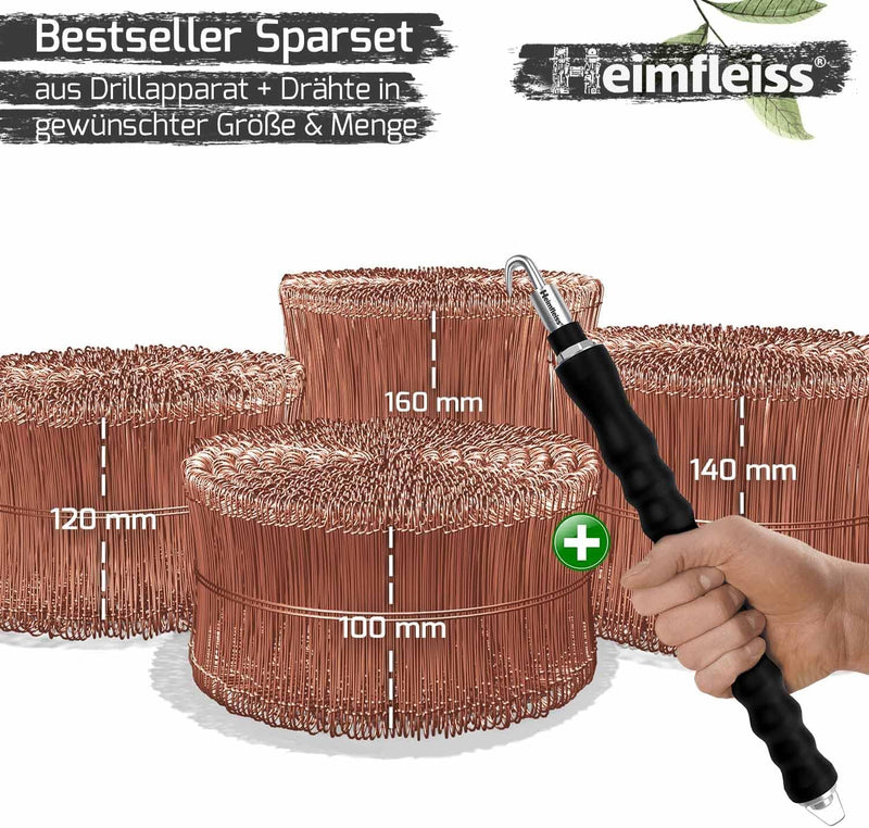 Heimfleiss® Drillapparat Driller + verkupfertem Rödeldraht 1,0 x 100-160 mm (250 Stk.) - hochwertige