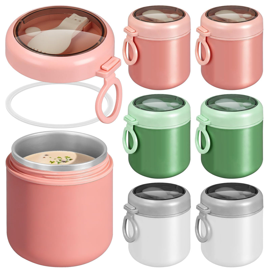 6er Set Thermobehälter für Essen 530ml, Edelstahl Warmhaltebehälter mit Löffel, Auslaufgeschützte Sp