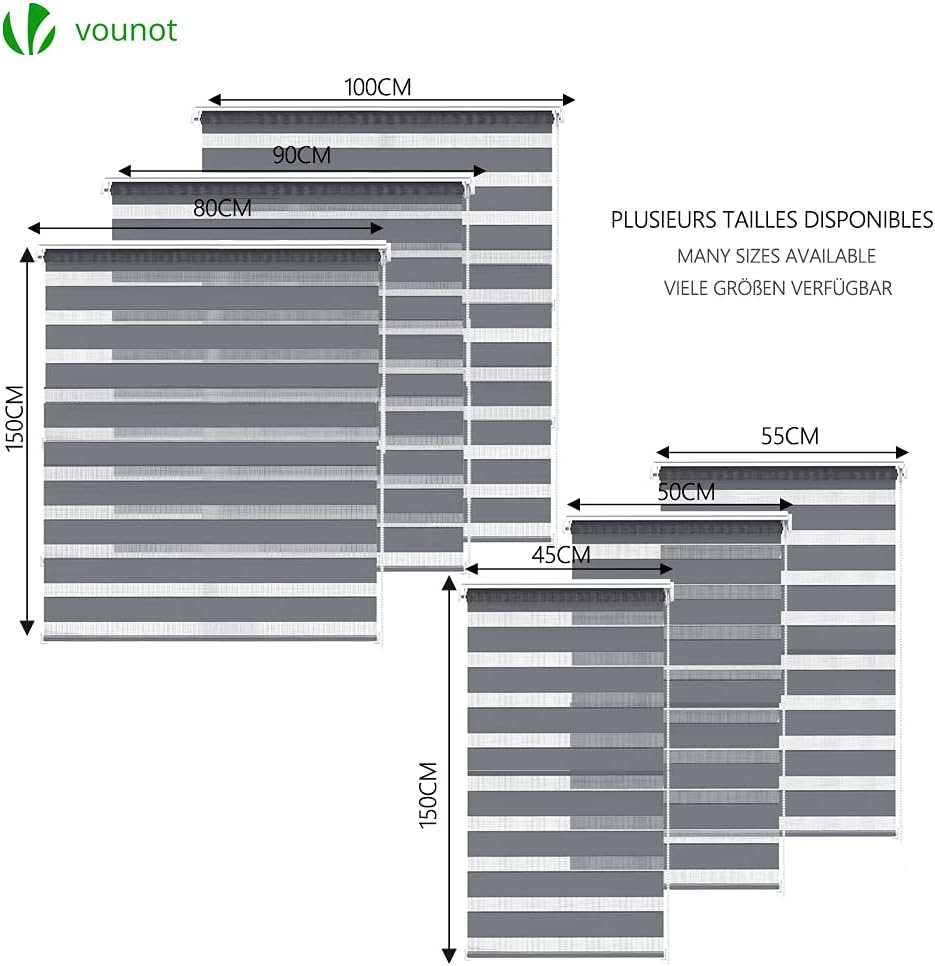 VOUNOT Doppelrollo klemmfix ohne Bohren, Duo Rollo Klemmrollo für Fenster und Tür, lichtdurchlässig