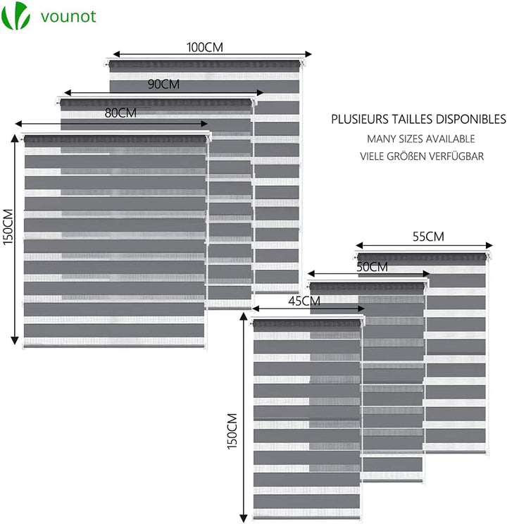 VOUNOT Doppelrollo klemmfix ohne Bohren, Duo Rollo Klemmrollo für Fenster und Tür, lichtdurchlässig