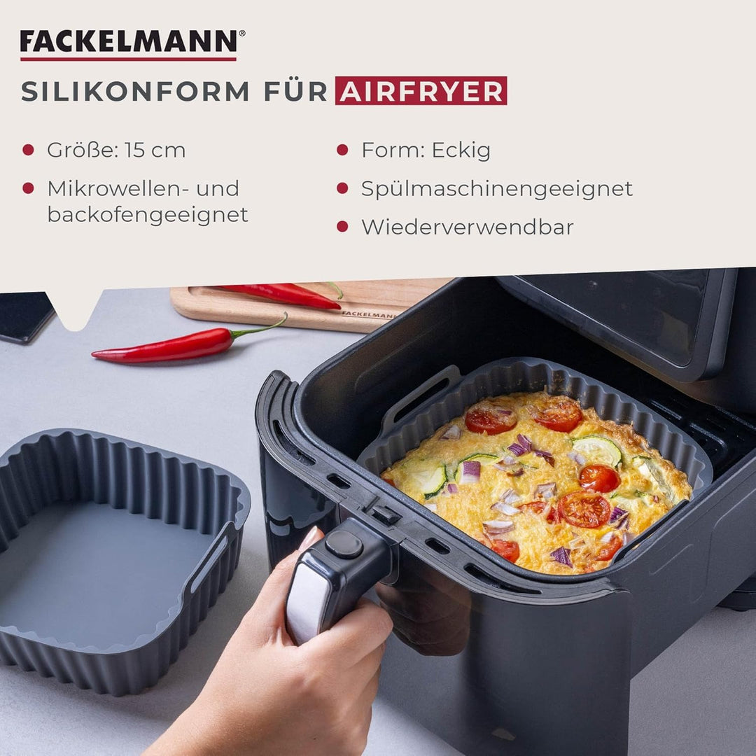 Fackelmann Silikonform für Heissluftfritteuse – 15 cm glatt, Eckig, Aschgrau, für knusprige Gerichte