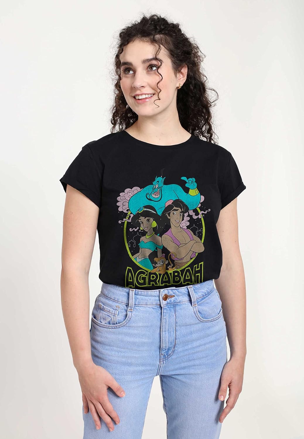 Disney Damen Aladdin Grunge Agrabah Women's Organic Rolled Sleeve T-shirt M Schwarz, M Schwarz