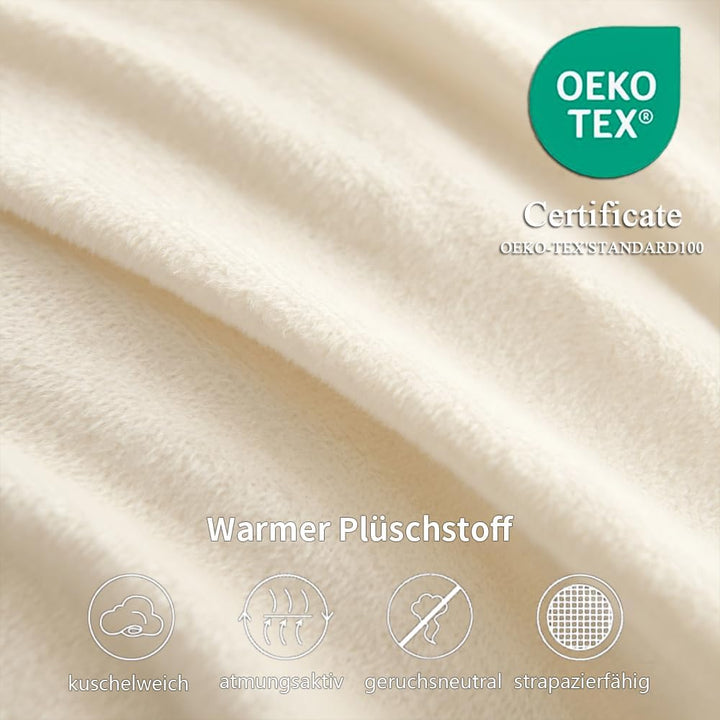 Freyamy Plüsch Bettwäsche 135x200cm 2Teilig Beige Grün Samt Biber Cashmere Touch Winterbettwäsche Fl