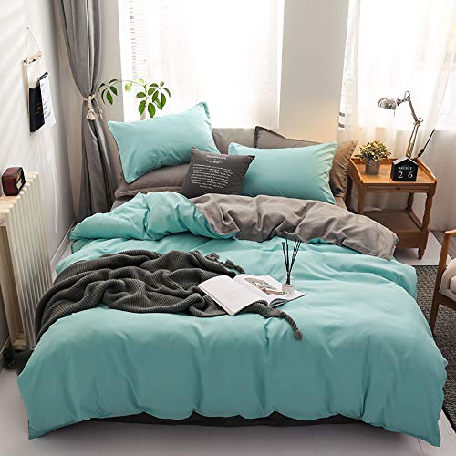 Damier Grün Bettwäsche 155×220cm Türkis Grau Wendebettwäsche Set 2 Teilig Superweiches Microfaser Be