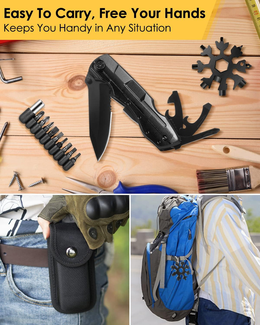 Geschenke für Männer, Multper 5 in 1 Multitool &amp; 18 in 1 Schneeflocken Multitool Gadgets, Faltbares