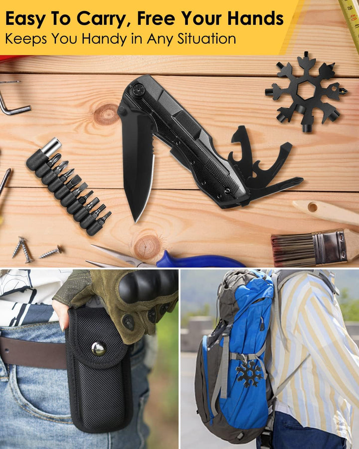 Geschenke für Männer, Multper 5 in 1 Multitool &amp; 18 in 1 Schneeflocken Multitool Gadgets, Faltbares
