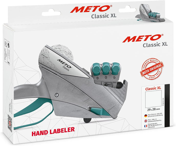 Meto Original Classic XL Preisauszeichner Set – Preis, MHD, Datum, Artikelnummer (3-zeilig, 33-stell