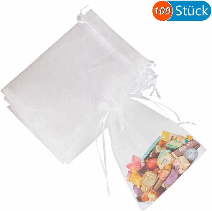 MAOOY Organzasäckchen 30x40 cm Weiss 100 Stück Organza Säckchen Zum Befüllen Klein Organzabeutel Sch