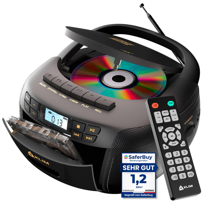 KLIM CD Player mit Kassette, Kassettenspieler, Kassettenrekorder, Radio mit CD und Kassette, CD Play
