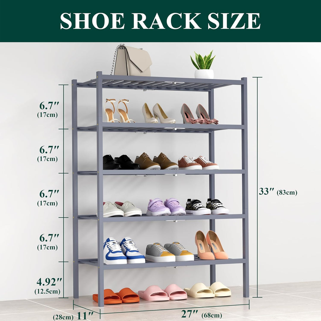 smiry Schuhregal mit 5 Ebenen, Platzsparende Schuhablage, Stapelbar Schuhorganizer, Bambus Regal für