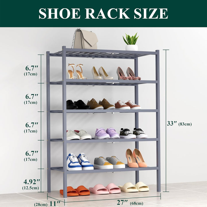 smiry Schuhregal mit 5 Ebenen, Platzsparende Schuhablage, Stapelbar Schuhorganizer, Bambus Regal für