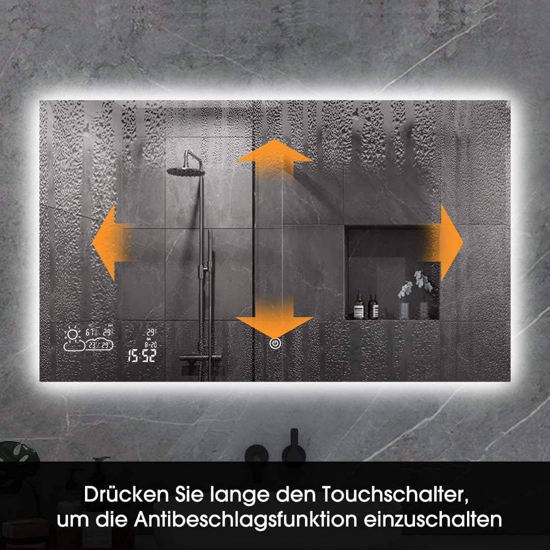 byecold Badspiegel mit LED Beleuchtung 100x60CM, Badezimmerspiegel Beschlagfrei mit Touchschalter, B