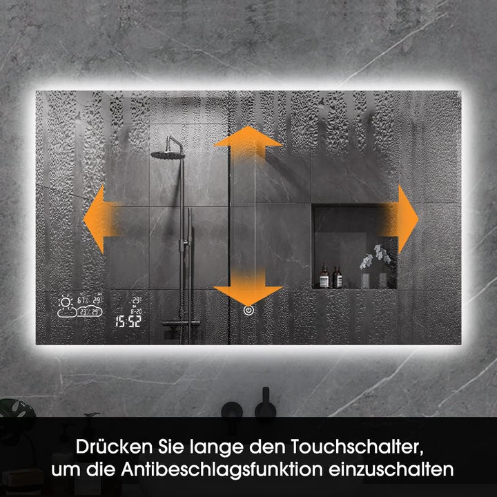 byecold Badspiegel mit LED Beleuchtung 100x60CM, Badezimmerspiegel Beschlagfrei mit Touchschalter, B