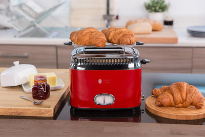 Russell Hobbs Toaster [für 2 Scheiben] Retro Edelstahl Rot (Countdown-Anzeige im Retrodesign, inkl.