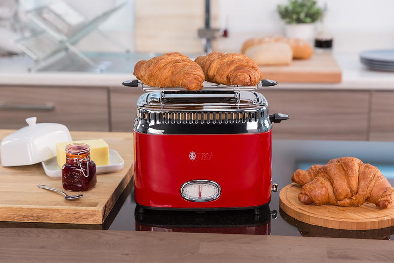 Russell Hobbs Toaster [für 2 Scheiben] Retro Edelstahl Rot (Countdown-Anzeige im Retrodesign, inkl.