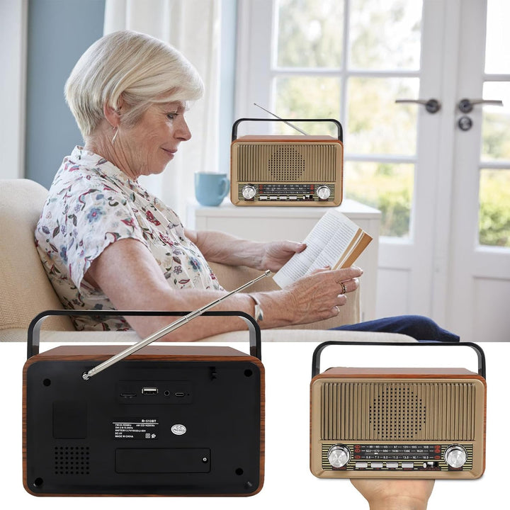 Retro Radio mit Bluetooth, Nostalgie Kofferradio Klein mit AM/FM/SW3, USB/TF/AUX, Wiederaufladbar, K