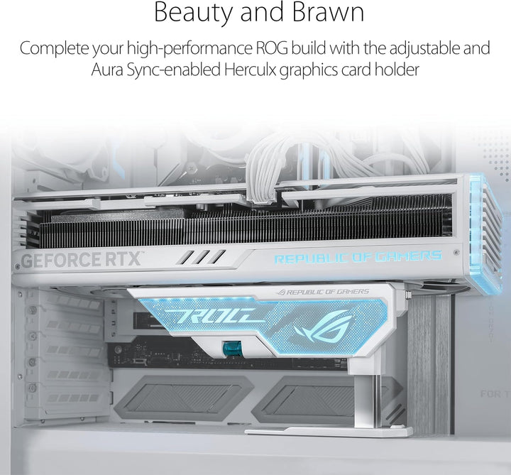 ASUS ROG Herculx Grafikkartenhalter White (Stützhöhe 72-128 mm, integriertes 3D-ARGB-Element, Aura S
