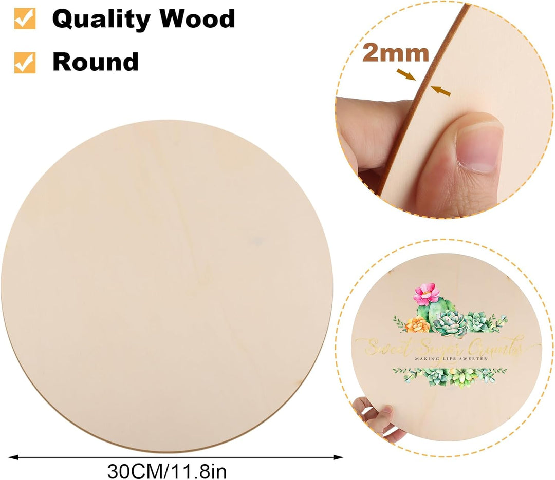JMIATRY 15 Stück Holzscheiben 30cm Durchmesser, Holzplatte Rund 30cm - 2mm dicke, Holzplatten Zum Ba