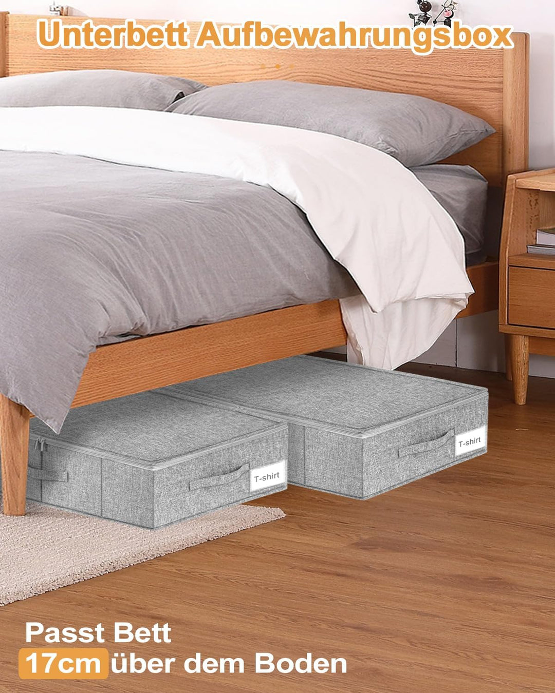 mepure Unterbett Aufbewahrungsbox, 2 Stück – 50L Faltbare Unterbettkommode mit Deckel & Doppelreissv