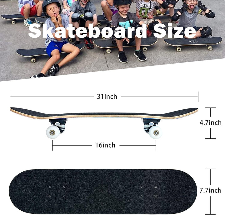 Skateboard, 31 x 8 Zoll komplettes Skateboard,8-lagiges Ahornholz, ABEC-11 Kugellager und 95A Rollen
