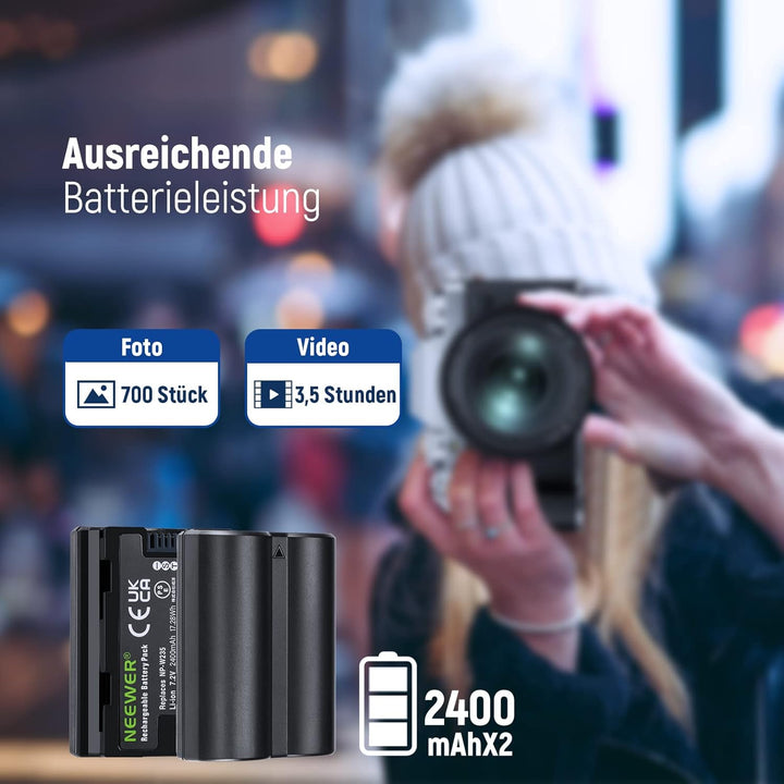NEEWER NP-W235 Kamera Akkuladegerät Set, Doppel Steckplatz USB Ladegerät mit LCD, 2er Pack 2400mAh E