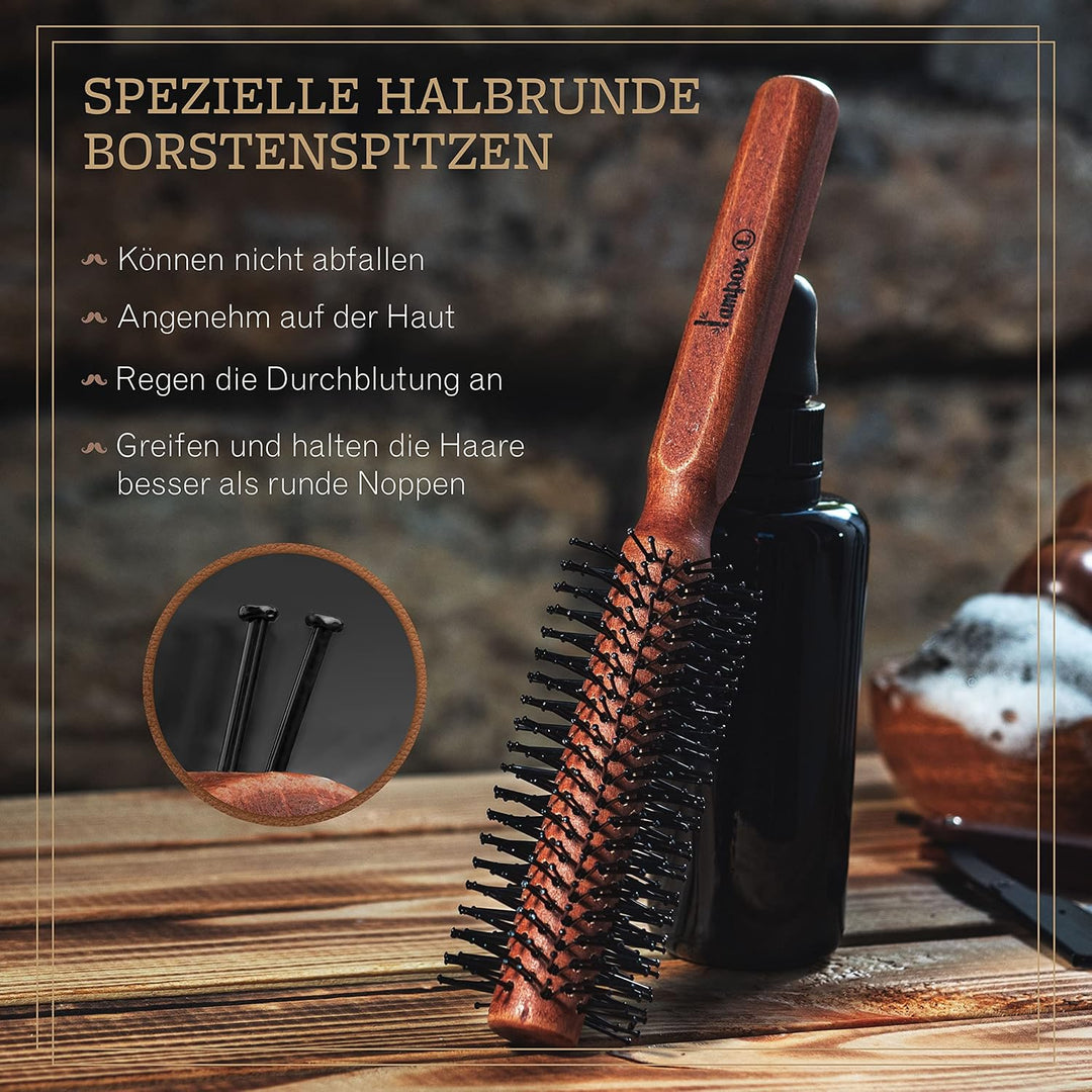 lampox Männer Bart-Rundbürste, Bartstyling, Bartbürste, Föhnbürste, Haarbürste für kurze Haare (S),