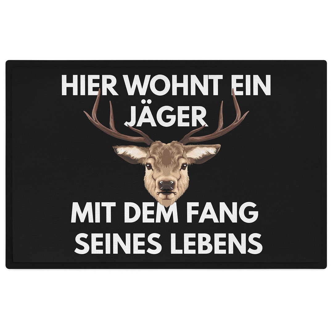 Trendation - Hier Wohnt EIN Jäger Fussmatte Geschenk für Jäger Lustiger Spruch Frundin Fussmatte 60x