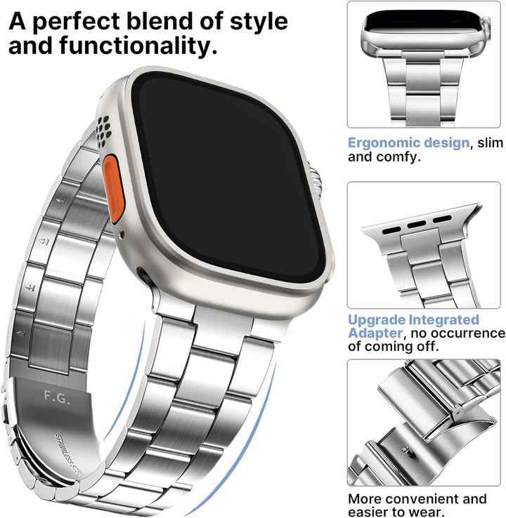 Fullmosa für Apple Watch Armband Ultra 2/Ultra 49mm Edelstahl Metallarmband mit Uhrengehäuse für iwa