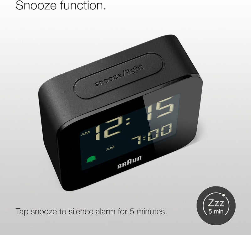 Braun Digitaler Reisewecker mit Schlummerfunktion, kompakte Grösse, negatives LC-Display, Schnellein