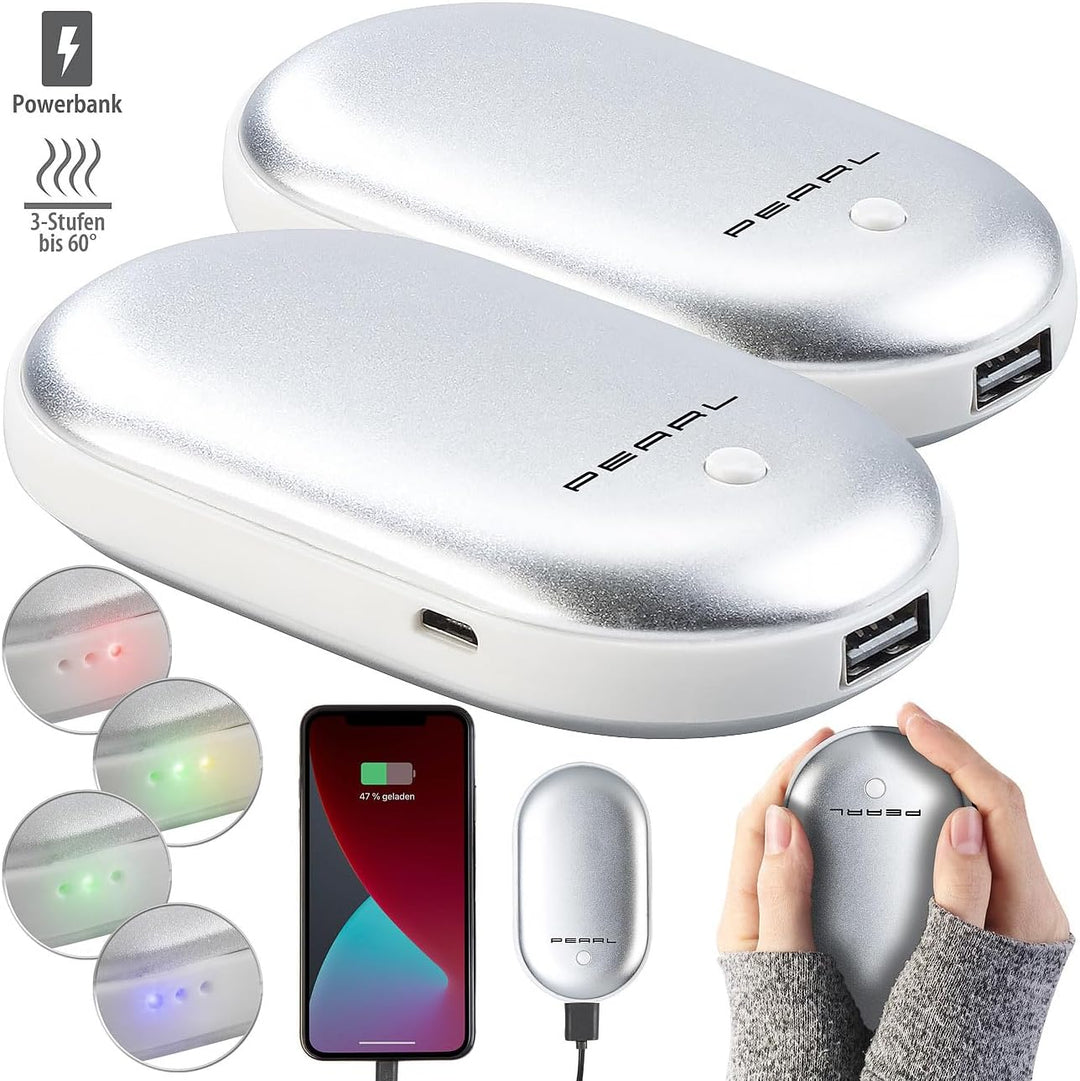 PEARL Taschenwärmer aufladbar: 2er-Set 2in1-Powerbanks mit Handwärmer, 4.000 mAh, 3 Temperaturstufen