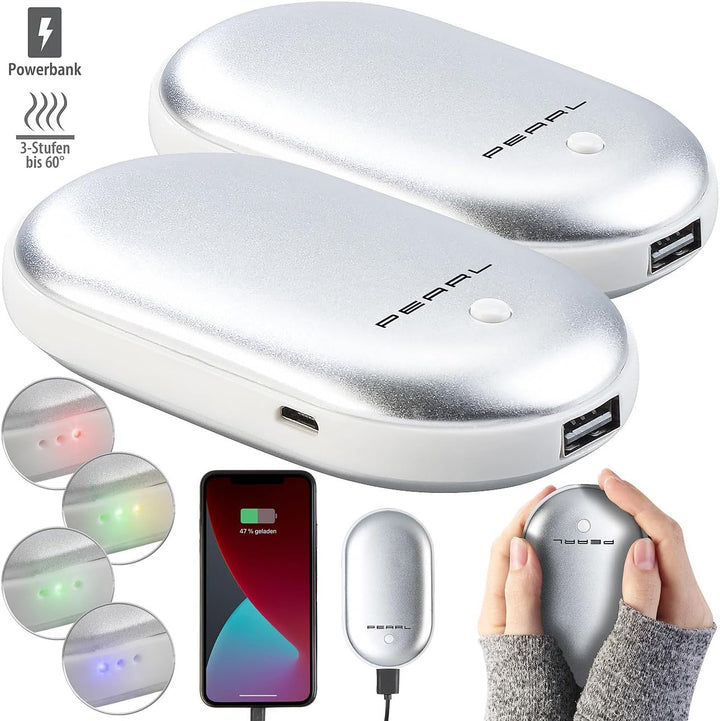 PEARL Taschenwärmer aufladbar: 2er-Set 2in1-Powerbanks mit Handwärmer, 4.000 mAh, 3 Temperaturstufen