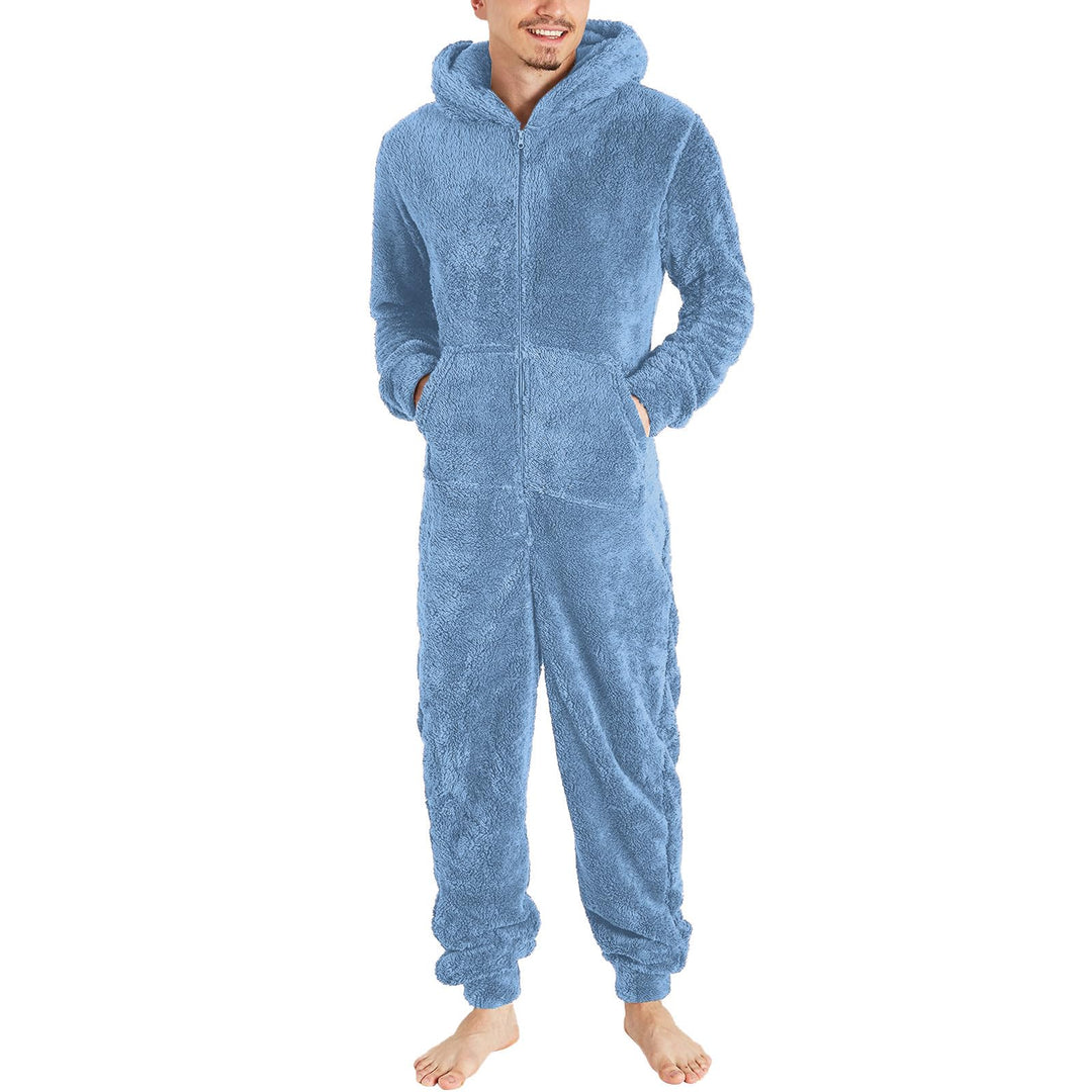 Jumpsuit Herren Teddy Fleece Schlafanzug Einteiler Onesie Winter Fluffy Pyjama Kuschelig Overall mit