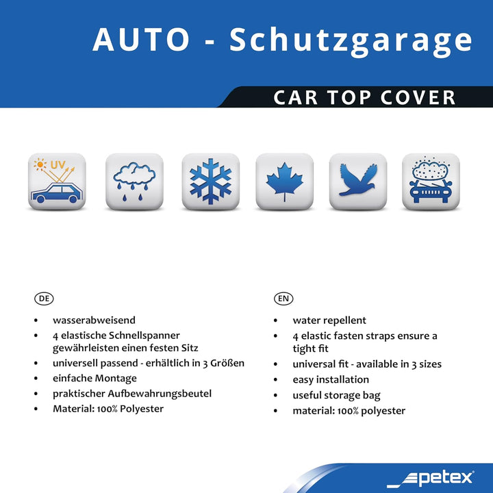 PETEX Autoabdeckung Halbgarage Grösse XL (ca 315 x 145 x 61 cm), Nylon, blau, XL