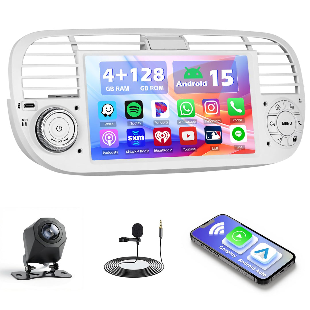 Hikity Android 13 Autoradio mit Navi für FIAT 500(2007-2015), 7 Zoll Touchscreen Auto Radio Bluetoot