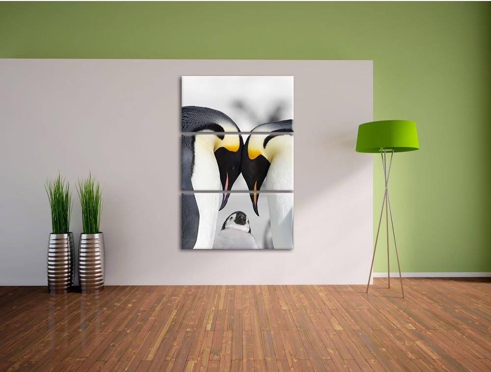 Pixxprint Kaiserpiguinpärchen Liebe B&W Detail 3-Teiler Leinwandbild 120x80 Bild auf Leinwand