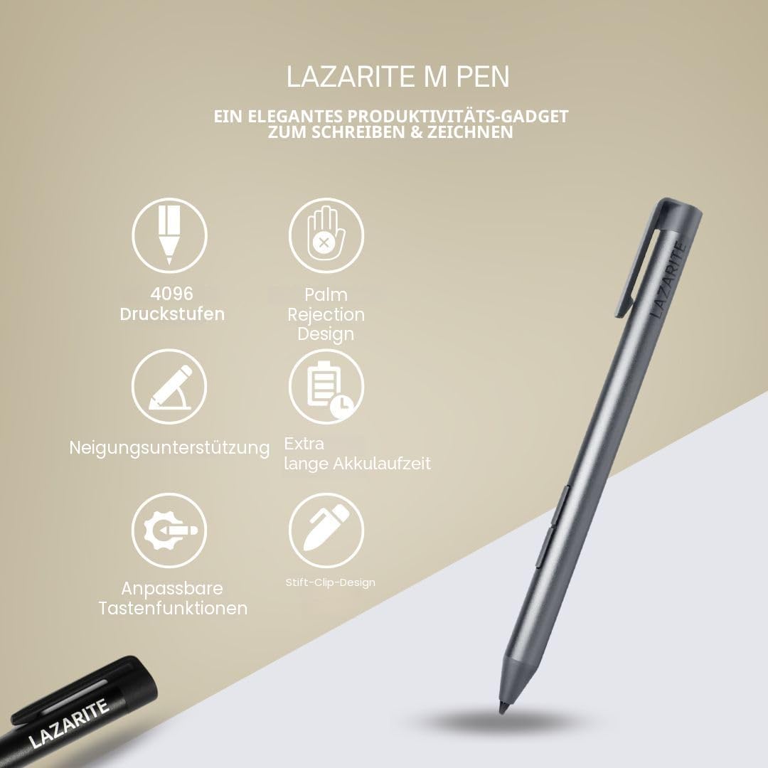 LAZARITE M Pen Schwarz, Active Stylus für Lenovo Yoga 7i/9i, Flex 5, Hp Envy x360/Pavilion x360/Spec