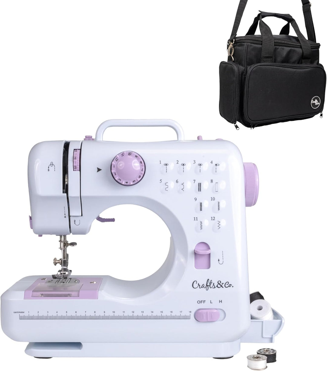 Crafts&Co® Nähmaschine & Tasche Combideal | Mini-Nähmaschine für Anfänger mit 12 Stichen | Nähmaschi