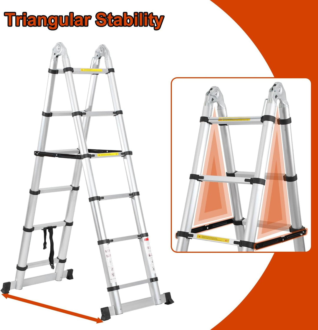 Lospitch 3.8M(1.9+1.9) M Aluminium Teleskopleiter klappbar Ausziehleiter mit Stabilisator Hochwertig