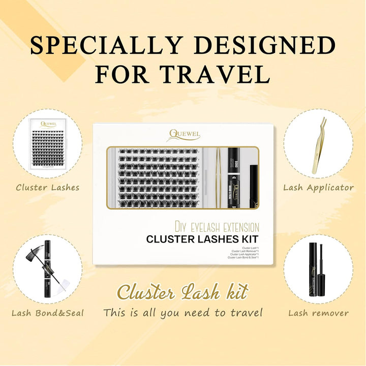 QUEWEL 144 Pcs Wimpern Cluster, DIY Wimpern Extensions Set, Super Hold Cluster Wimpern Bindung und D